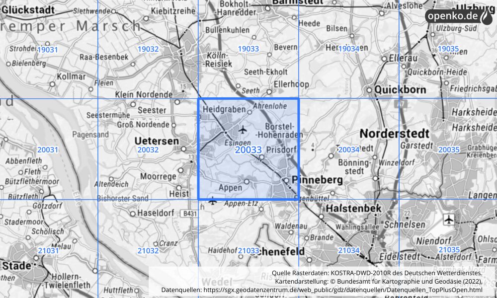 KOSTRA-DWD-2010R Rasterfeld Nr. 20033