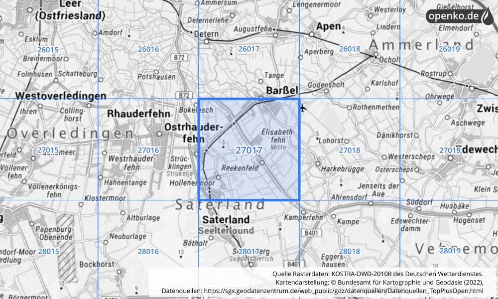 KOSTRA-DWD-2010R Rasterfeld Nr. 27017