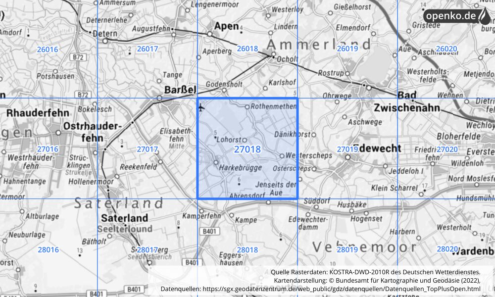 KOSTRA-DWD-2010R Rasterfeld Nr. 27018