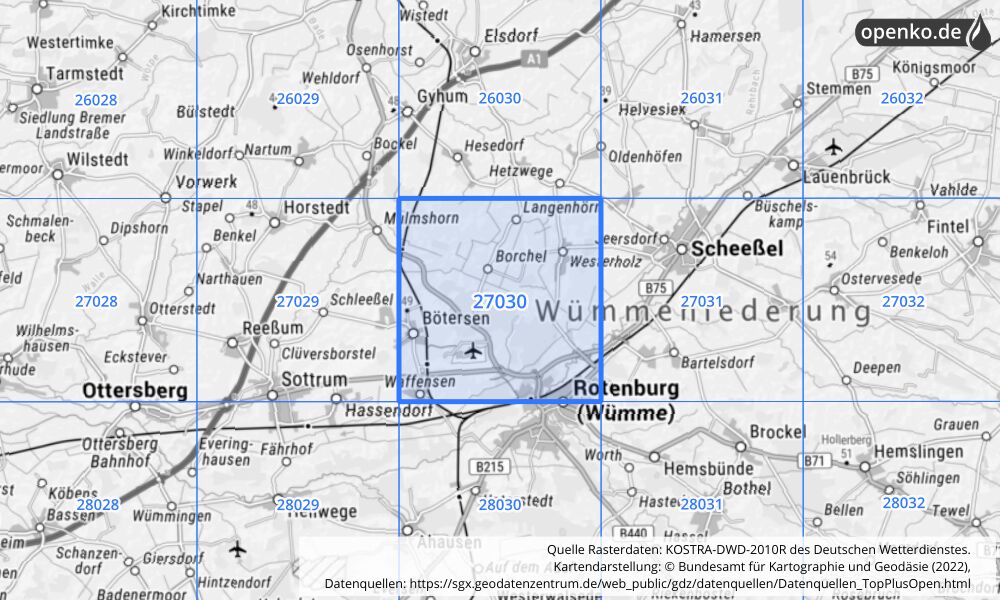 KOSTRA-DWD-2010R Rasterfeld Nr. 27030