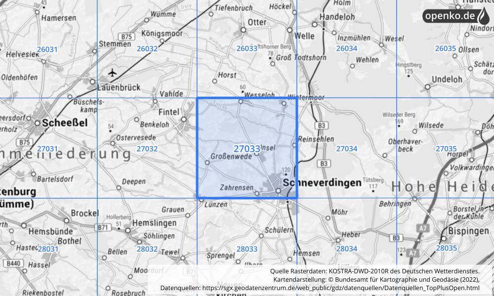 KOSTRA-DWD-2010R Rasterfeld Nr. 27033