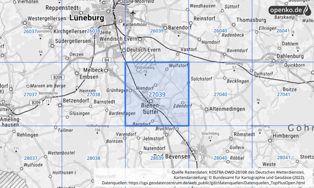 KOSTRA-DWD-2010R Rasterfeld Nr. 27039