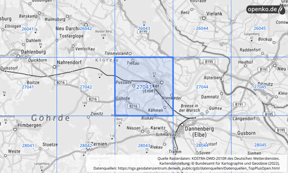 KOSTRA-DWD-2010R Rasterfeld Nr. 27043