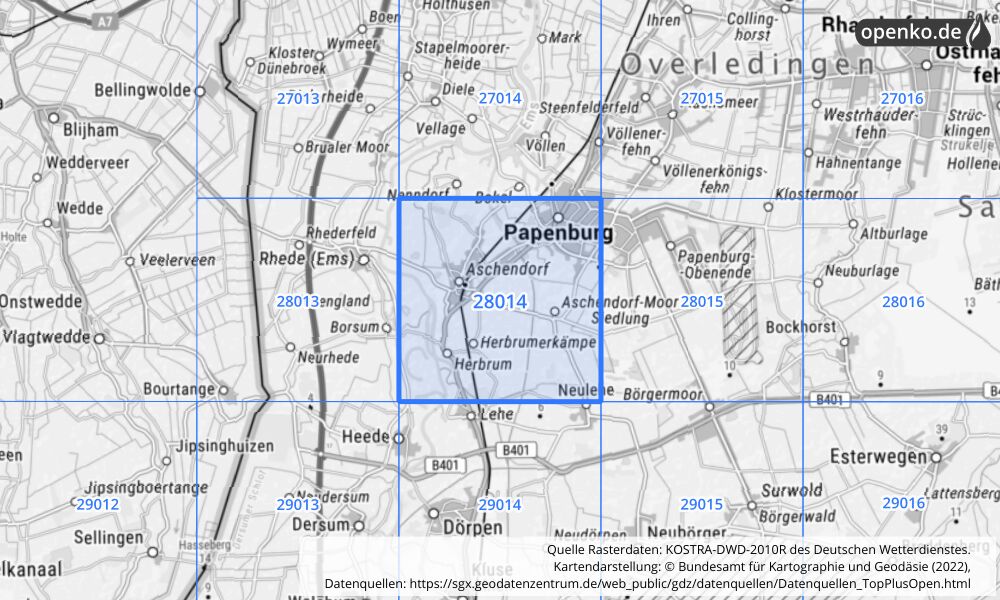 KOSTRA-DWD-2010R Rasterfeld Nr. 28014