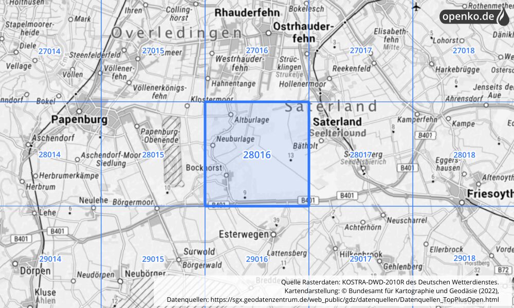 KOSTRA-DWD-2010R Rasterfeld Nr. 28016