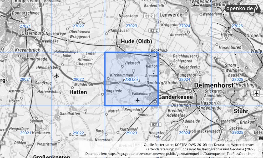 KOSTRA-DWD-2010R Rasterfeld Nr. 28023