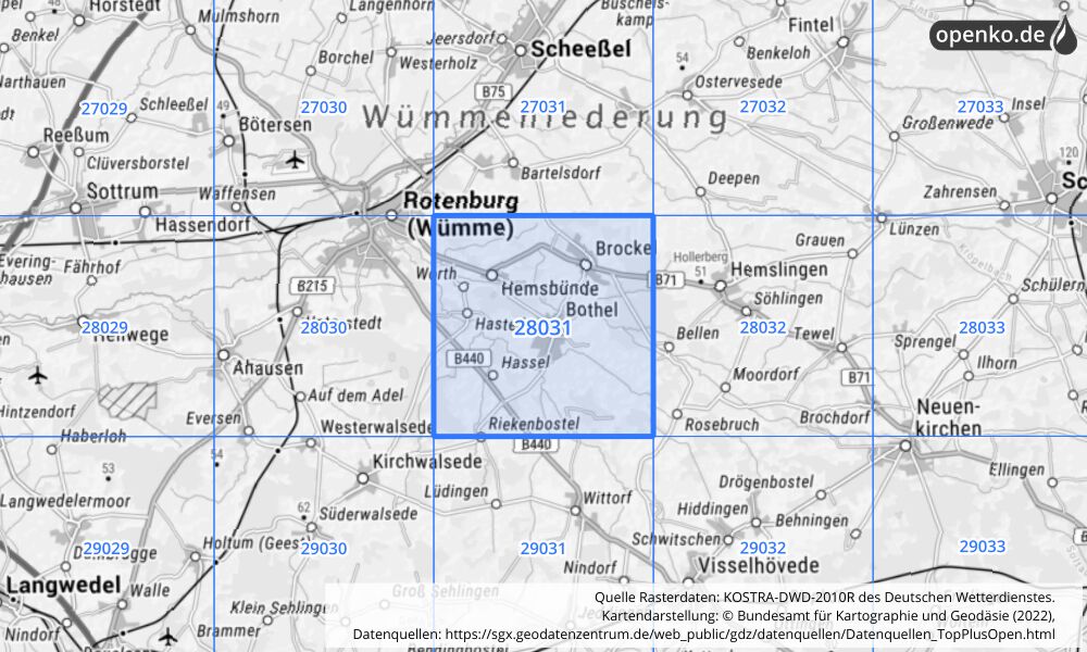 KOSTRA-DWD-2010R Rasterfeld Nr. 28031