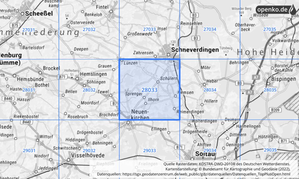 KOSTRA-DWD-2010R Rasterfeld Nr. 28033