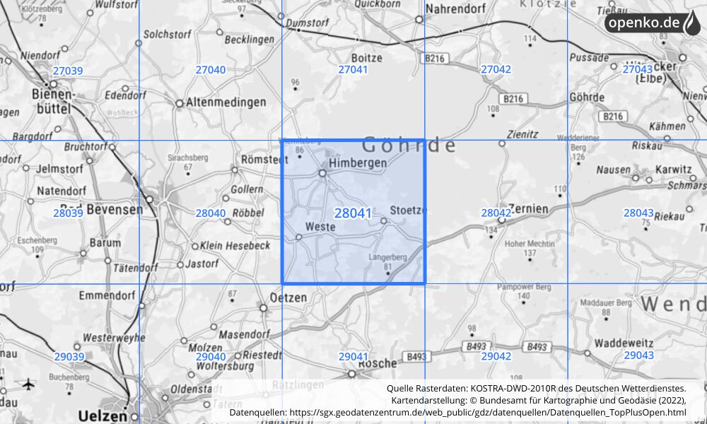 KOSTRA-DWD-2010R Rasterfeld Nr. 28041