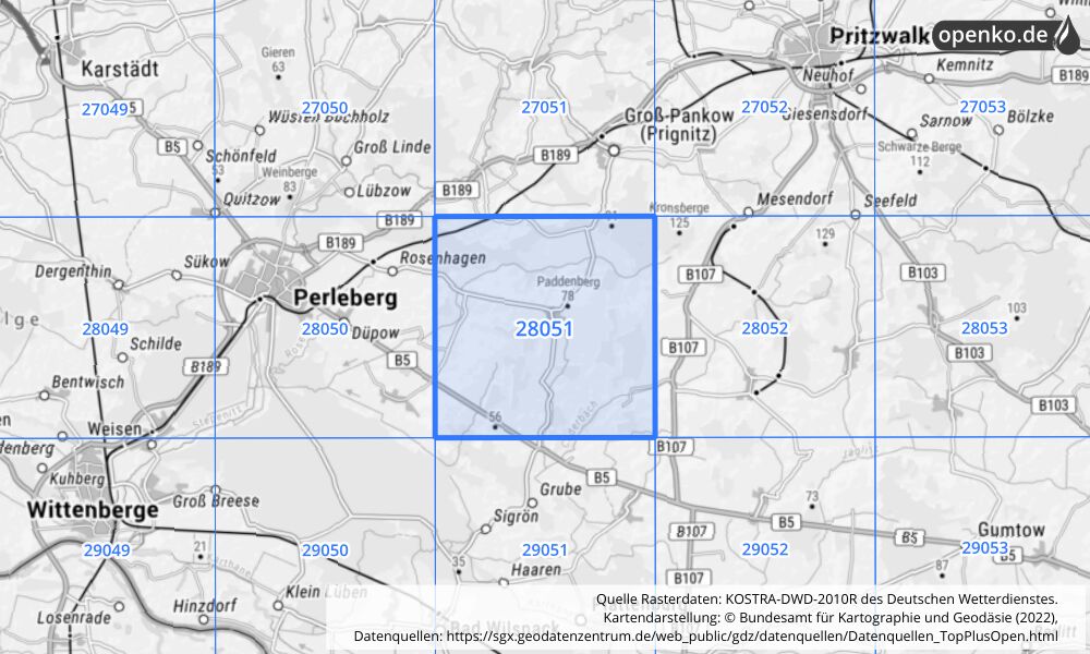 KOSTRA-DWD-2010R Rasterfeld Nr. 28051