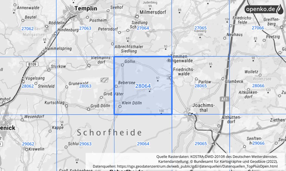 KOSTRA-DWD-2010R Rasterfeld Nr. 28064