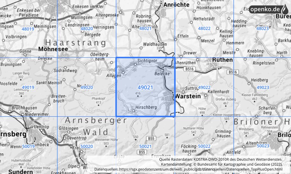 KOSTRA-DWD-2010R Rasterfeld Nr. 49021