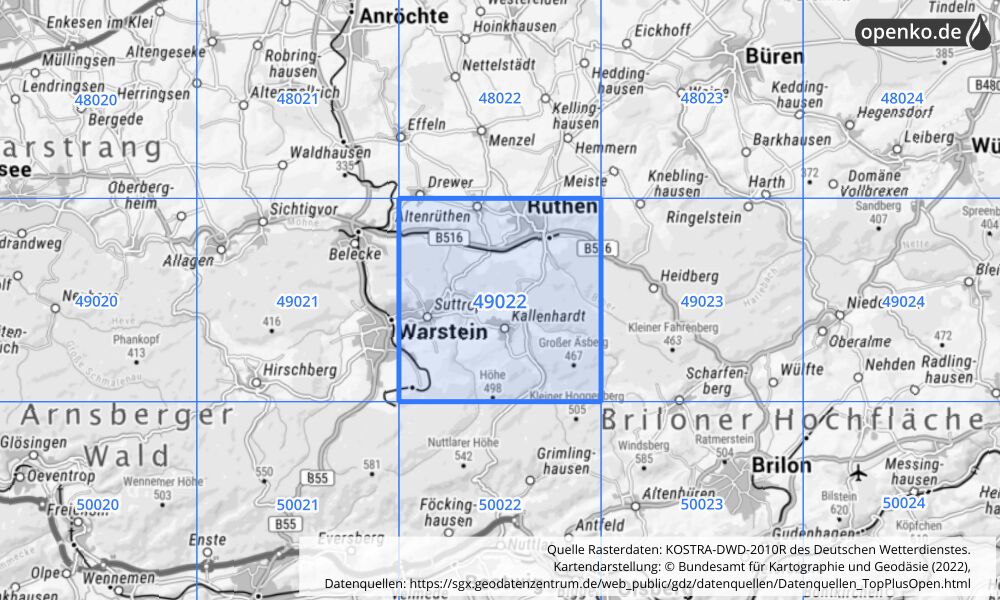 KOSTRA-DWD-2010R Rasterfeld Nr. 49022