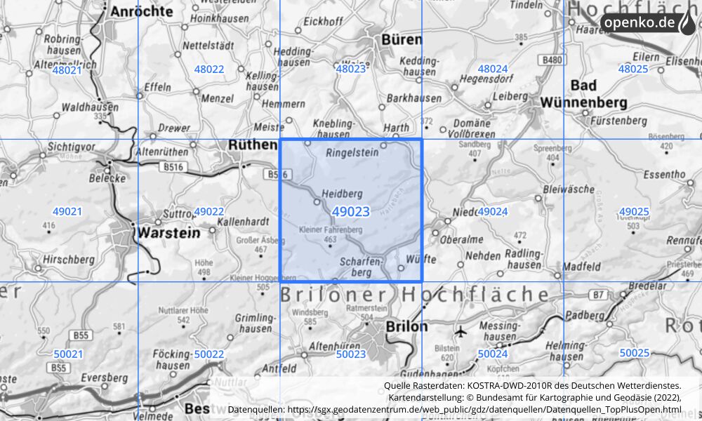 KOSTRA-DWD-2010R Rasterfeld Nr. 49023