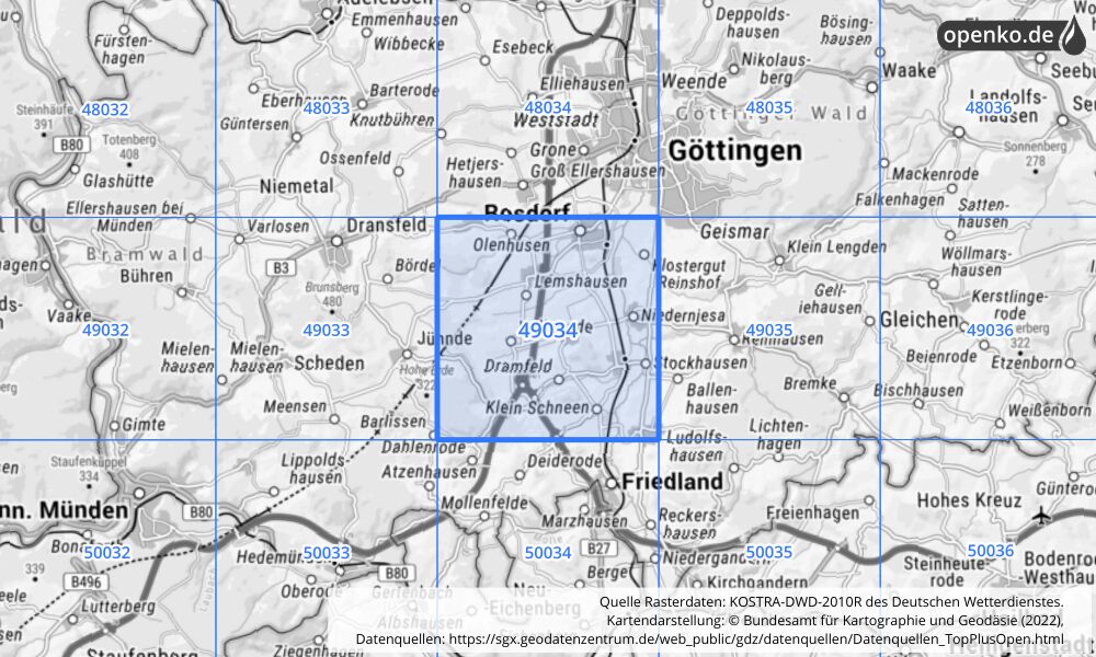 KOSTRA-DWD-2010R Rasterfeld Nr. 49034