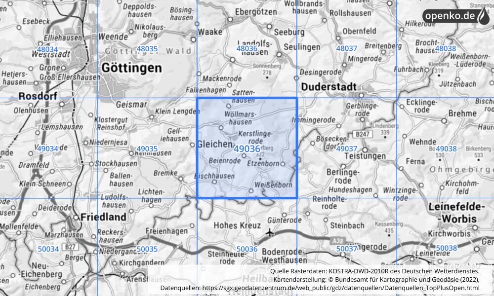 KOSTRA-DWD-2010R Rasterfeld Nr. 49036