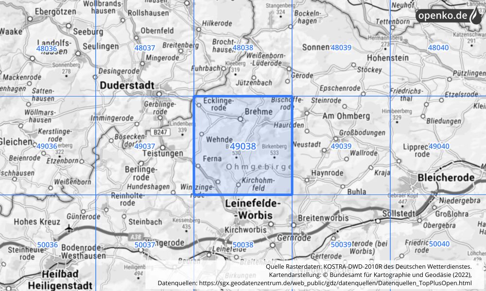 KOSTRA-DWD-2010R Rasterfeld Nr. 49038