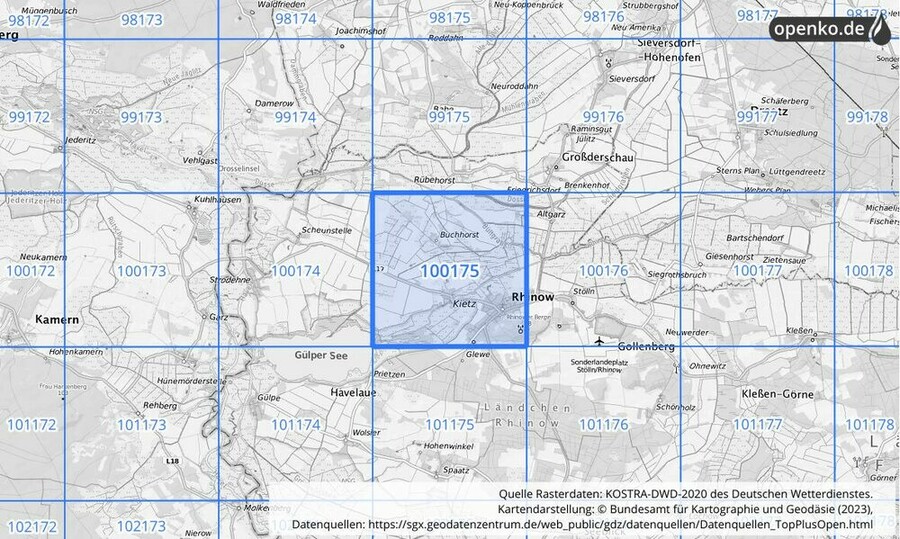 Übersichtskarte des KOSTRA-DWD-2020-Rasterfeldes Nr. 100175