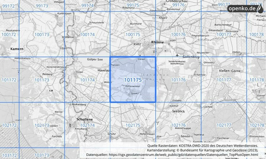 Übersichtskarte des KOSTRA-DWD-2020-Rasterfeldes Nr. 101175