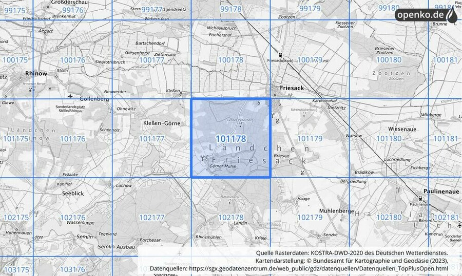 Übersichtskarte des KOSTRA-DWD-2020-Rasterfeldes Nr. 101178