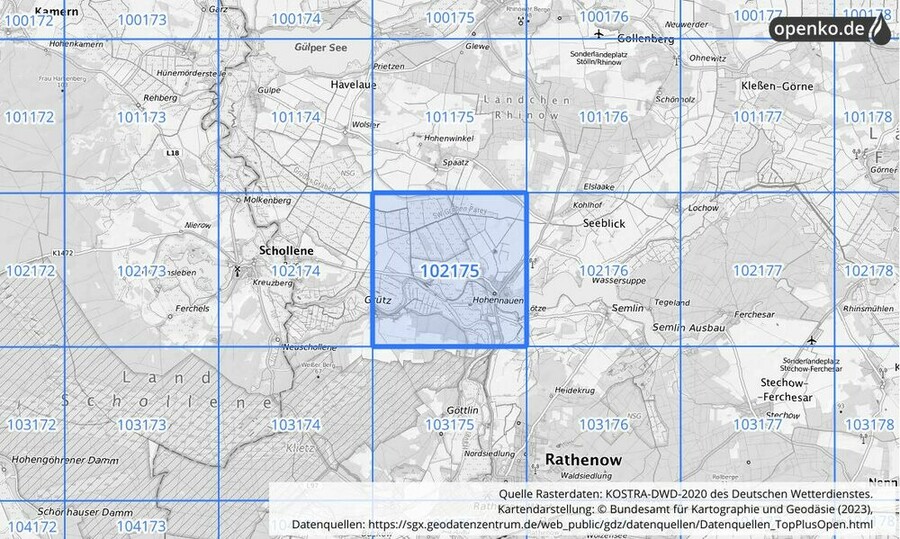 Übersichtskarte des KOSTRA-DWD-2020-Rasterfeldes Nr. 102175