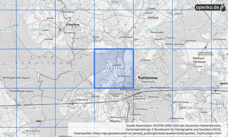 Übersichtskarte des KOSTRA-DWD-2020-Rasterfeldes Nr. 103175