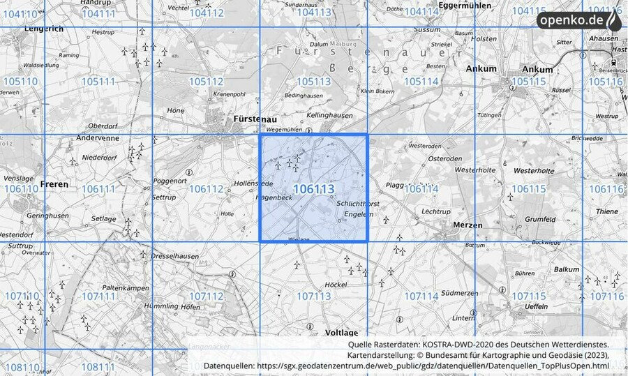 Übersichtskarte des KOSTRA-DWD-2020-Rasterfeldes Nr. 106113