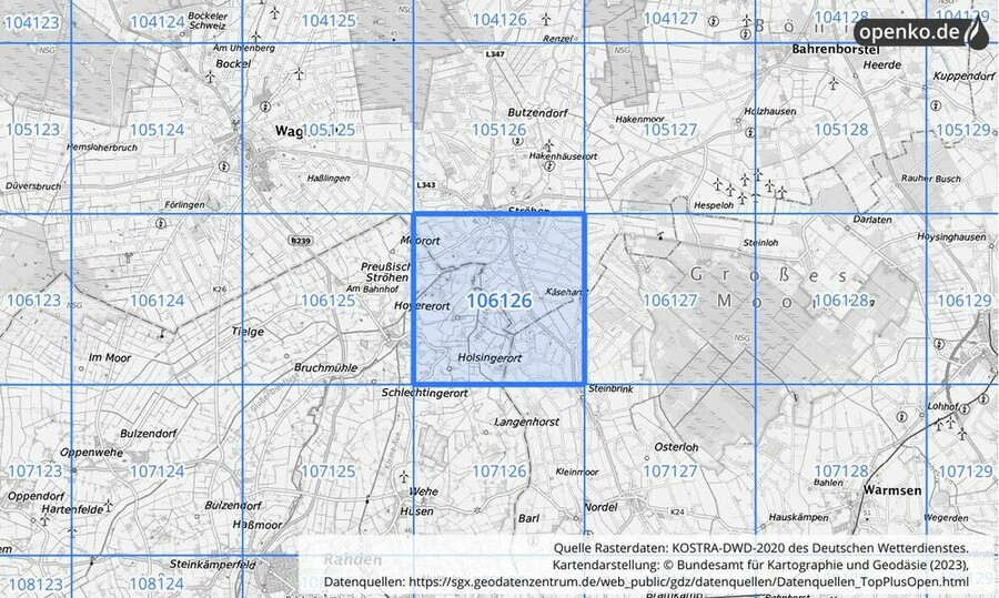 Übersichtskarte des KOSTRA-DWD-2020-Rasterfeldes Nr. 106126