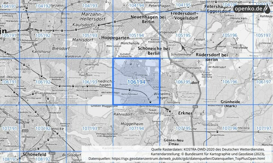 Übersichtskarte des KOSTRA-DWD-2020-Rasterfeldes Nr. 106194