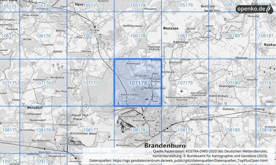 Übersichtskarte des KOSTRA-DWD-2020-Rasterfeldes Nr. 107178