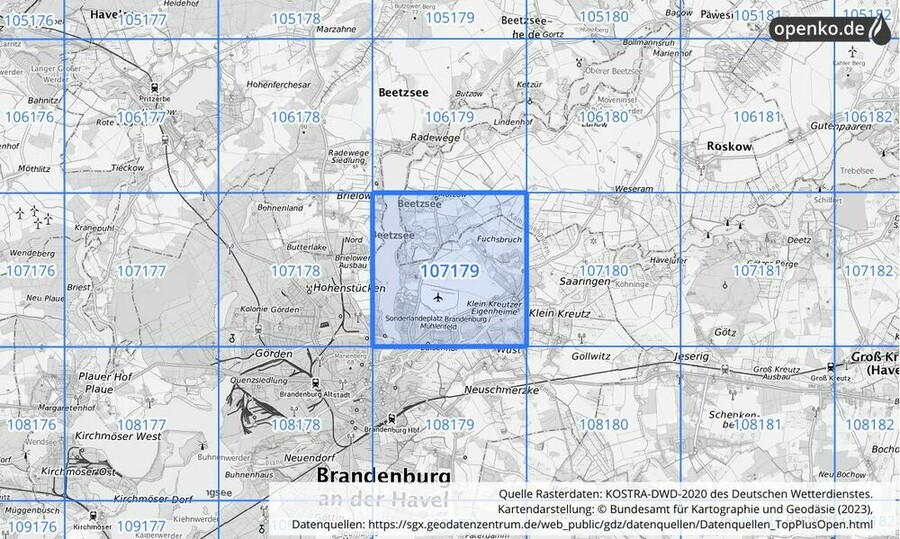 Übersichtskarte des KOSTRA-DWD-2020-Rasterfeldes Nr. 107179