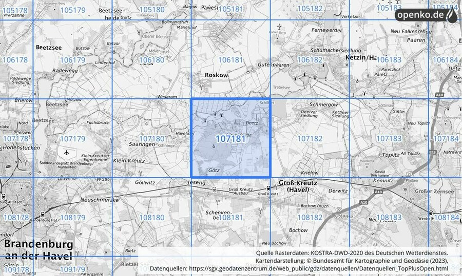 Übersichtskarte des KOSTRA-DWD-2020-Rasterfeldes Nr. 107181