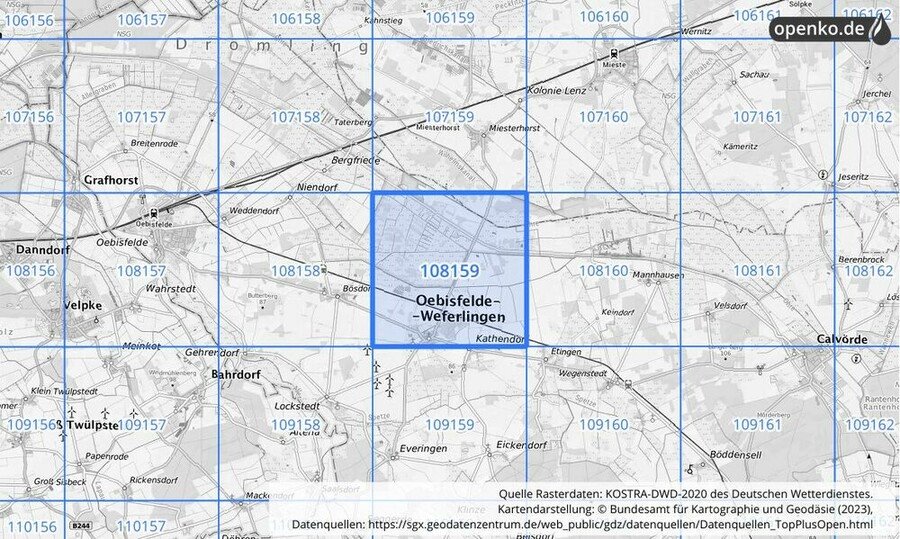 Übersichtskarte des KOSTRA-DWD-2020-Rasterfeldes Nr. 108159