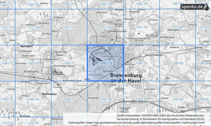 Übersichtskarte des KOSTRA-DWD-2020-Rasterfeldes Nr. 108178