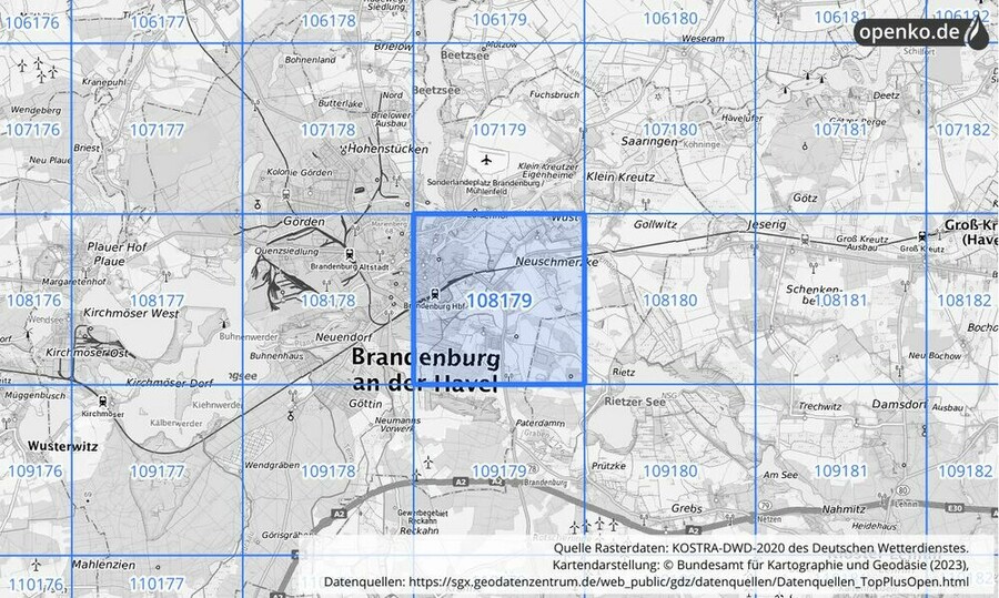 Übersichtskarte des KOSTRA-DWD-2020-Rasterfeldes Nr. 108179