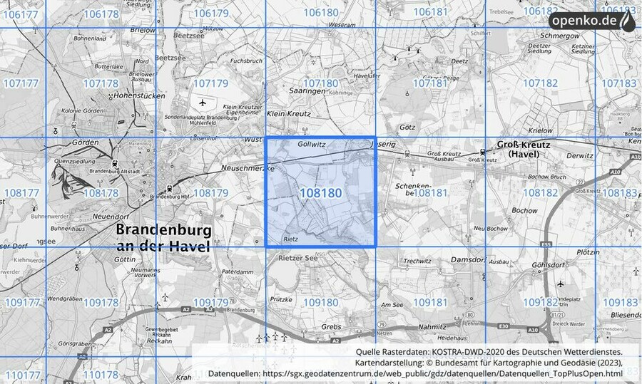 Übersichtskarte des KOSTRA-DWD-2020-Rasterfeldes Nr. 108180