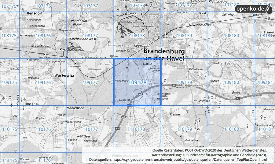 Übersichtskarte des KOSTRA-DWD-2020-Rasterfeldes Nr. 109178