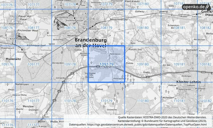 Übersichtskarte des KOSTRA-DWD-2020-Rasterfeldes Nr. 109179