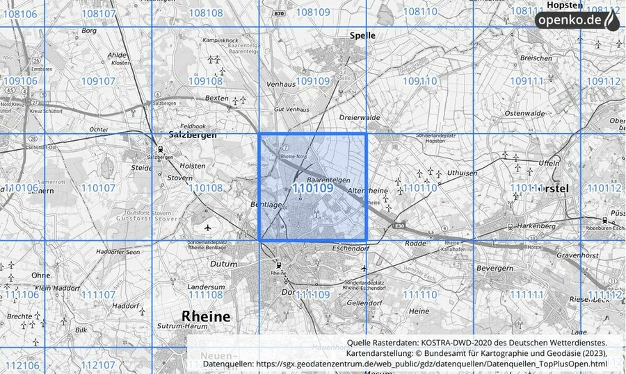 Übersichtskarte des KOSTRA-DWD-2020-Rasterfeldes Nr. 110109