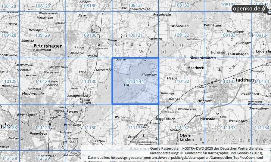 Übersichtskarte des KOSTRA-DWD-2020-Rasterfeldes Nr. 110131