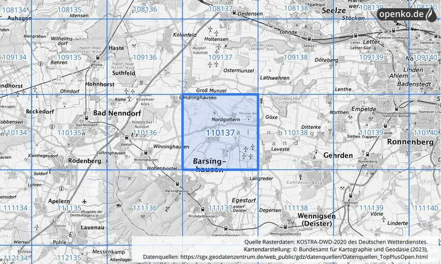 Übersichtskarte des KOSTRA-DWD-2020-Rasterfeldes Nr. 110137