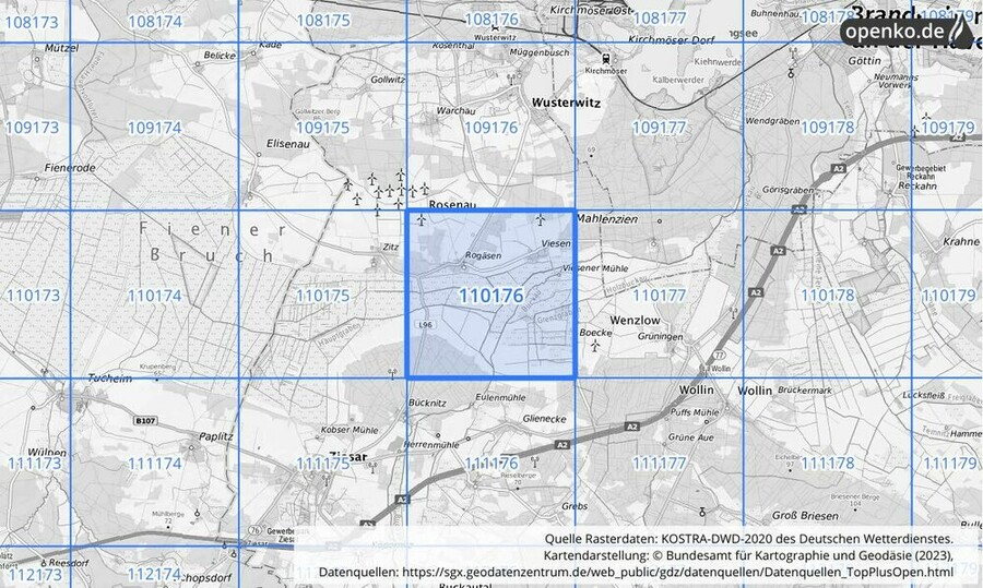 Übersichtskarte des KOSTRA-DWD-2020-Rasterfeldes Nr. 110176