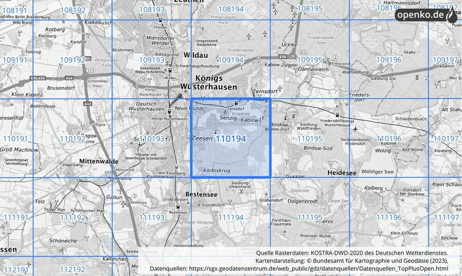 Übersichtskarte des KOSTRA-DWD-2020-Rasterfeldes Nr. 110194