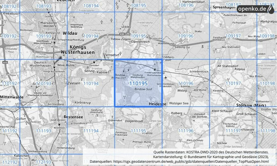 Übersichtskarte des KOSTRA-DWD-2020-Rasterfeldes Nr. 110195