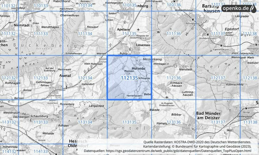 Übersichtskarte des KOSTRA-DWD-2020-Rasterfeldes Nr. 112135