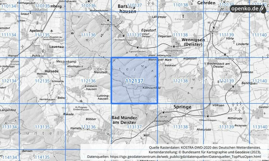 Übersichtskarte des KOSTRA-DWD-2020-Rasterfeldes Nr. 112137