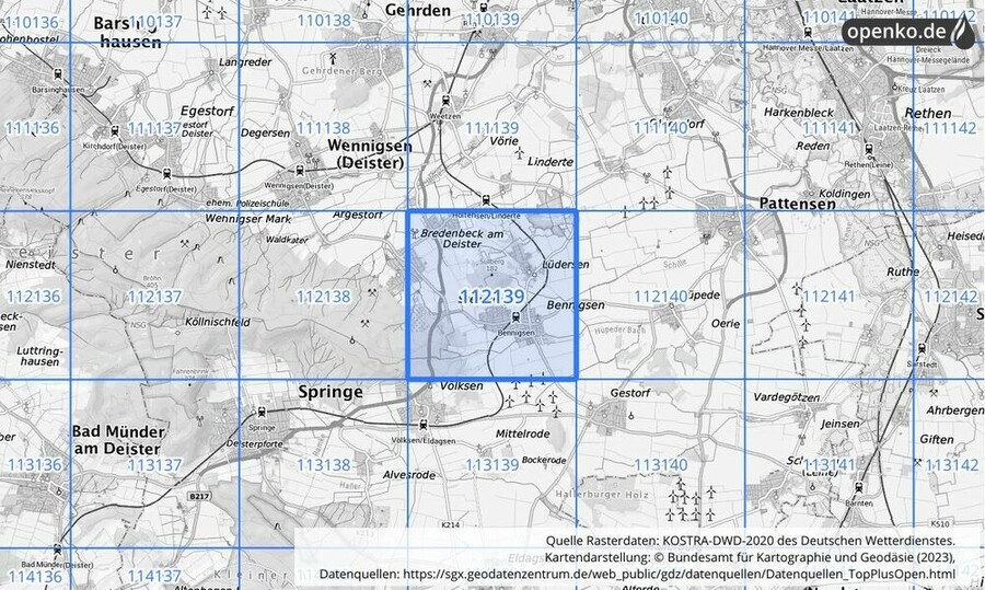 Übersichtskarte des KOSTRA-DWD-2020-Rasterfeldes Nr. 112139