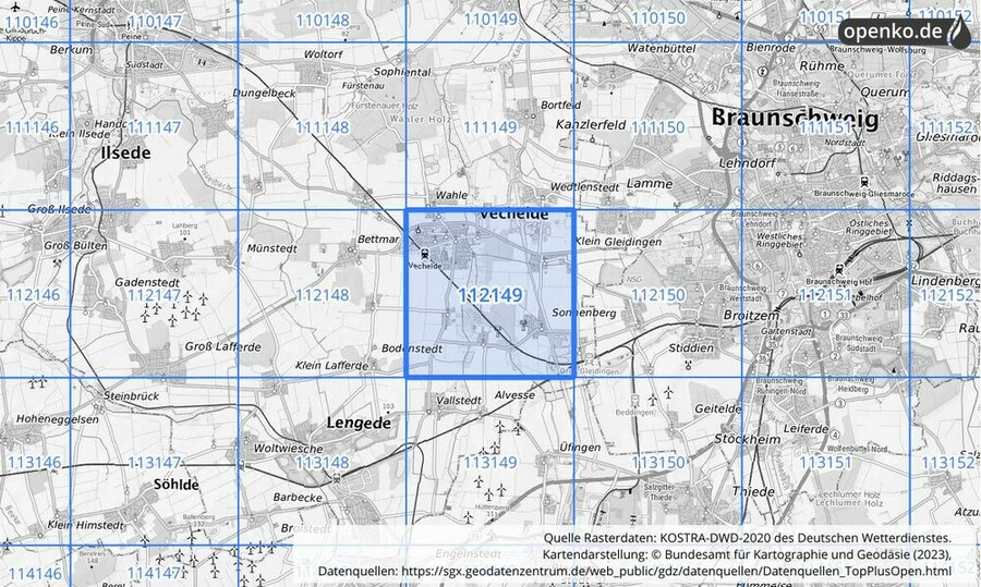 Übersichtskarte des KOSTRA-DWD-2020-Rasterfeldes Nr. 112149