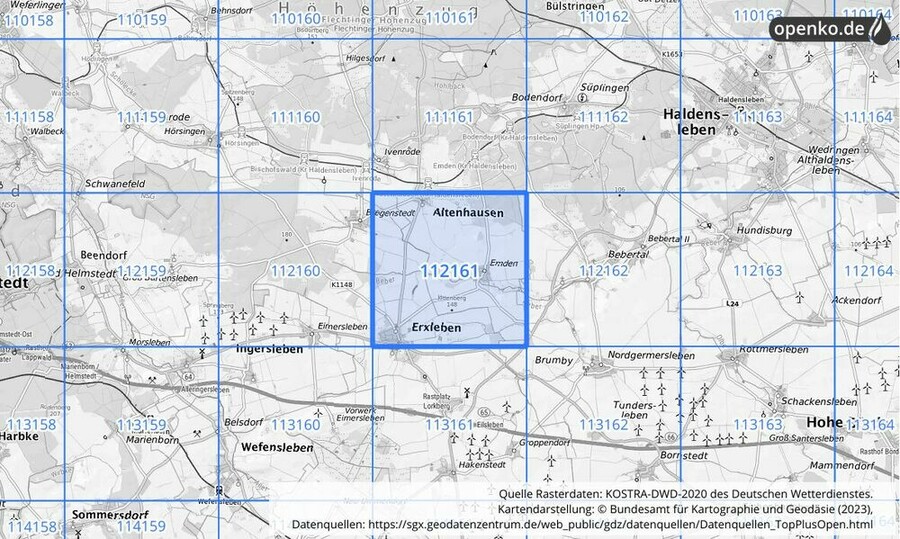 Übersichtskarte des KOSTRA-DWD-2020-Rasterfeldes Nr. 112161