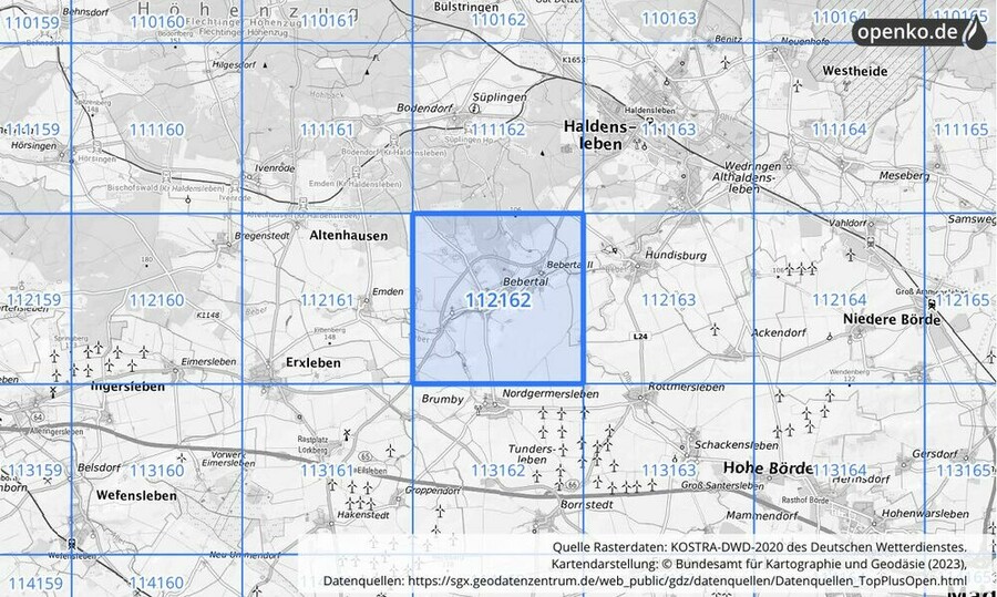 Übersichtskarte des KOSTRA-DWD-2020-Rasterfeldes Nr. 112162